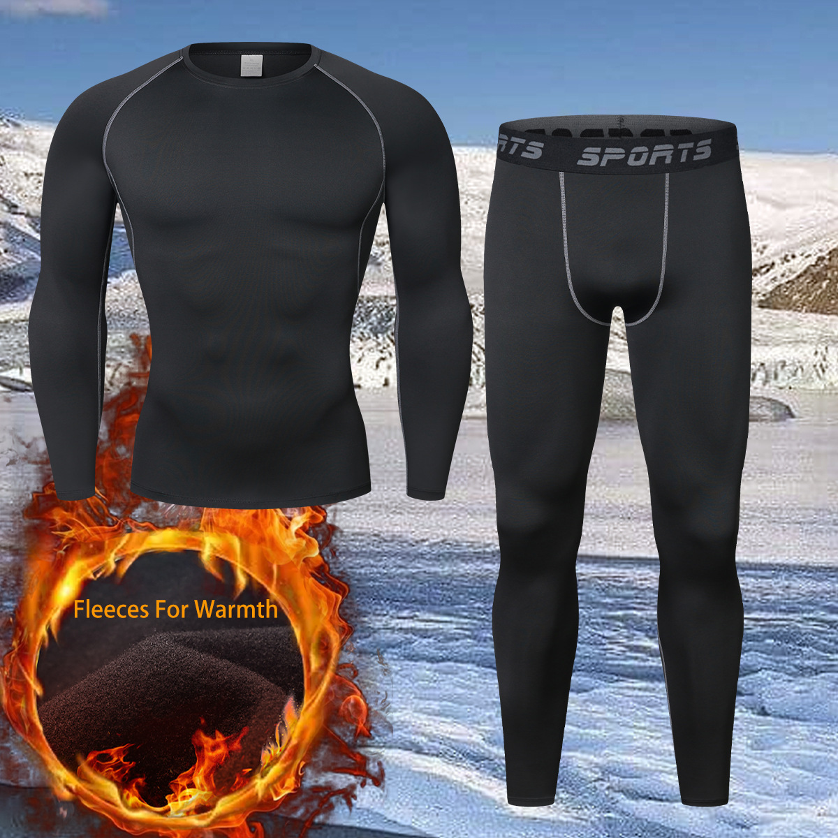 Autumn and Winter Velvet Sportswear Suit Men's Outdoor Ski Running Quick-Drying Clothing Tight Fitness Clothing Bottoming Thermal Intimates