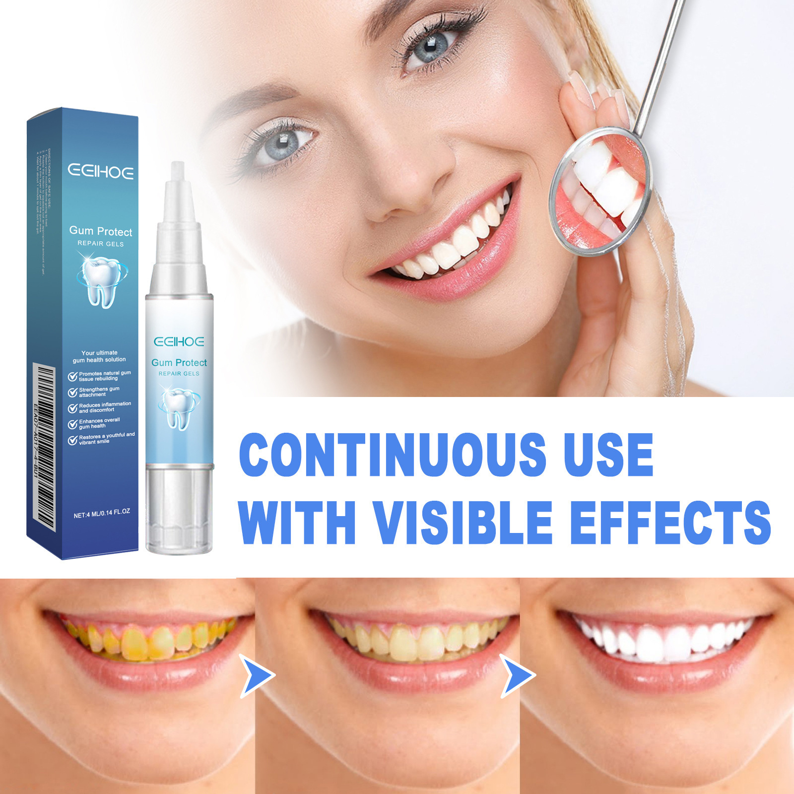 Eelhoe Teeth Care Gel Gentle Care, Cleans Stains, Cares for Natural Shine, Freshens and Cares for Teeth