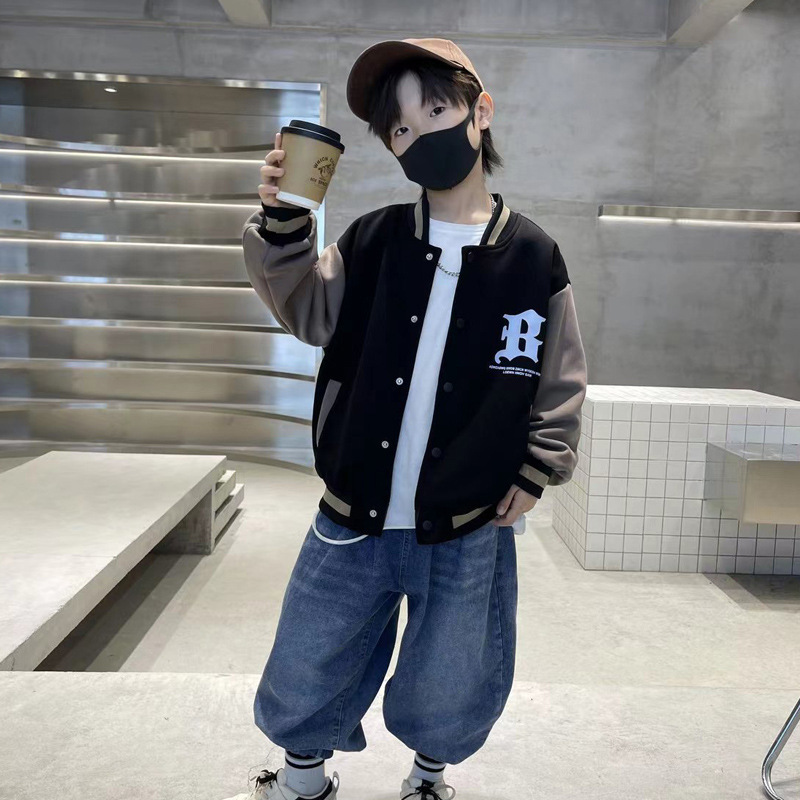 2025 Autumn/Winter Trendy Letter Baseball Jacket Top for Boys and Girls, College Style Loose Casual Single-Breasted Sweatshirt Coat