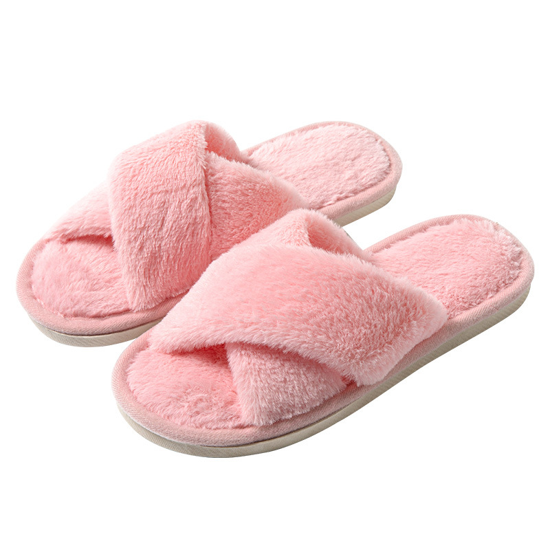 Autumn and Winter Plush Women's Cotton Slippers for Home Indoor Non-Slip Wooden Floor Couple Korean Style Confinement Shoes Furry and Warm