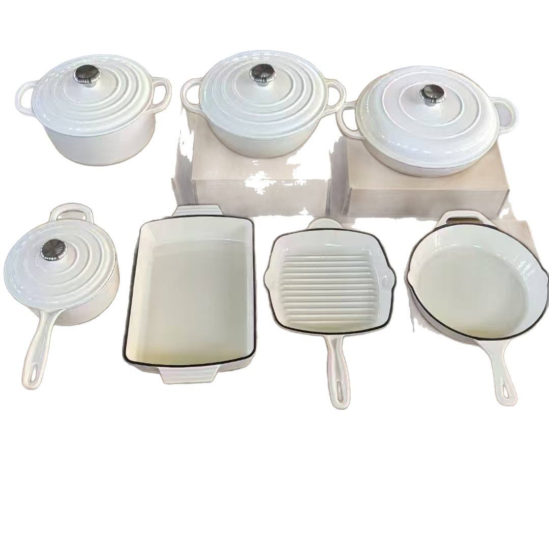 Value Cast Iron Enamel Enamel 7-piece Hotel Gift Frying Pan Pan Stew Pan Seafood Pot Milk Pot suit None