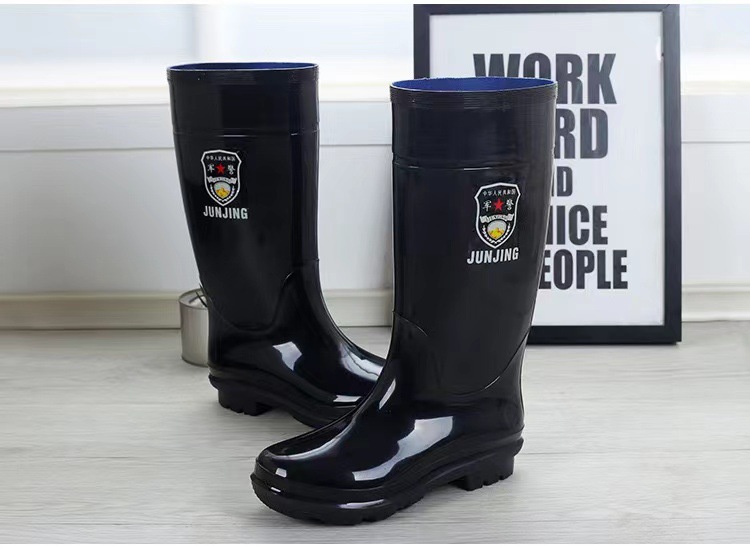 Black High men's rain boots outdoor rescue rain boots PVC material soft surface rubber shoes House built Gray high rain boots