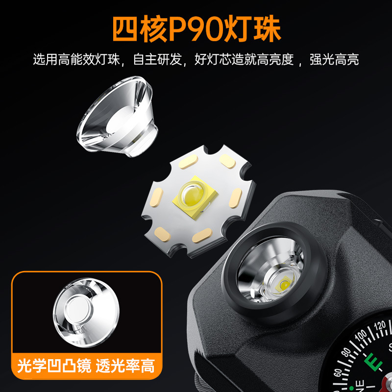 New Outdoor Multi-Functional Sports Wrist Light Led Strong Light Field Emergency Compass Rechargeable Tactical Bracelet Light