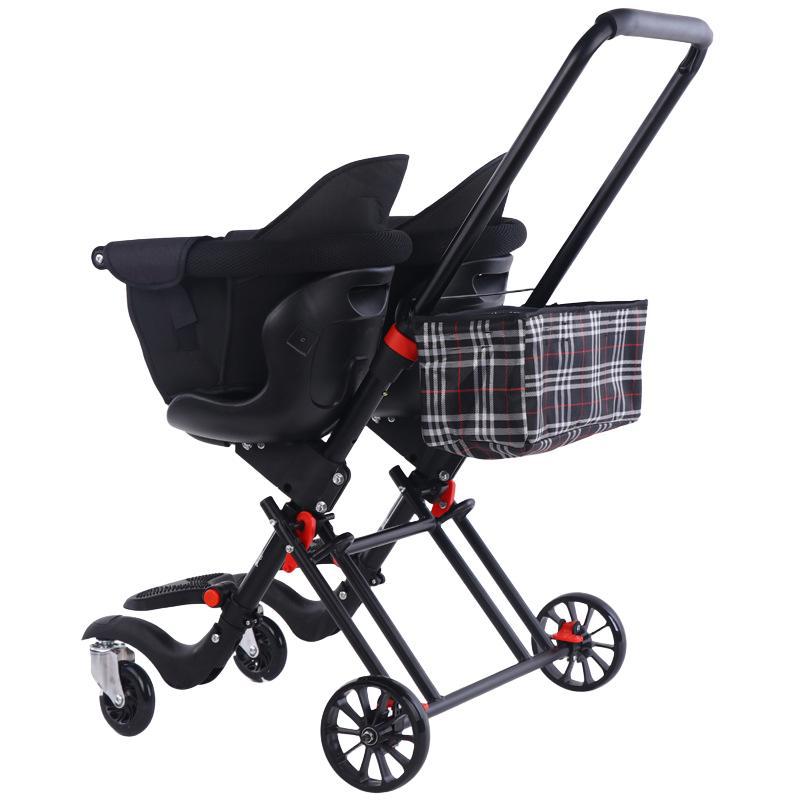 Tripod Children's Folding Trolley Twins Double Foldable Lightweight Baby Baby Child Tricycle with Baby