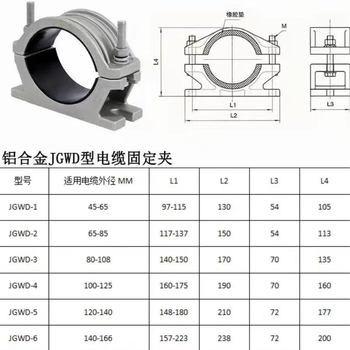 Cable Fixing Clip Jgwd Aluminum Alloy Cable Clip Single-Core Winding Hoop Single-Core Clamp Power High Voltage