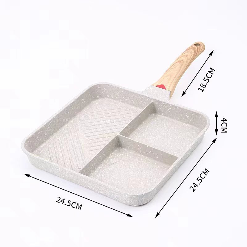 Cross-Border Four-Hole Egg Frying Pan, Non-Stick Flat Pan for Home Use, Breakfast Pan for Frying Eggs and Dumplings, with Temperature Sensing