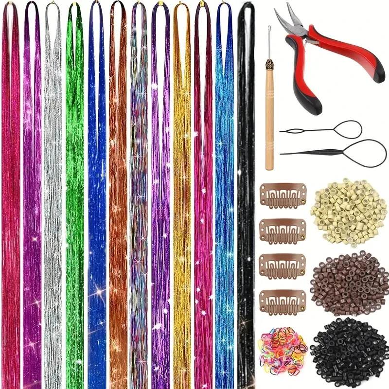 Factory Spot Laser Wire Hair Braiding Tool Set Colorful Traceless Gold Wire Clamphair Hair Extensions Three-Piece Set