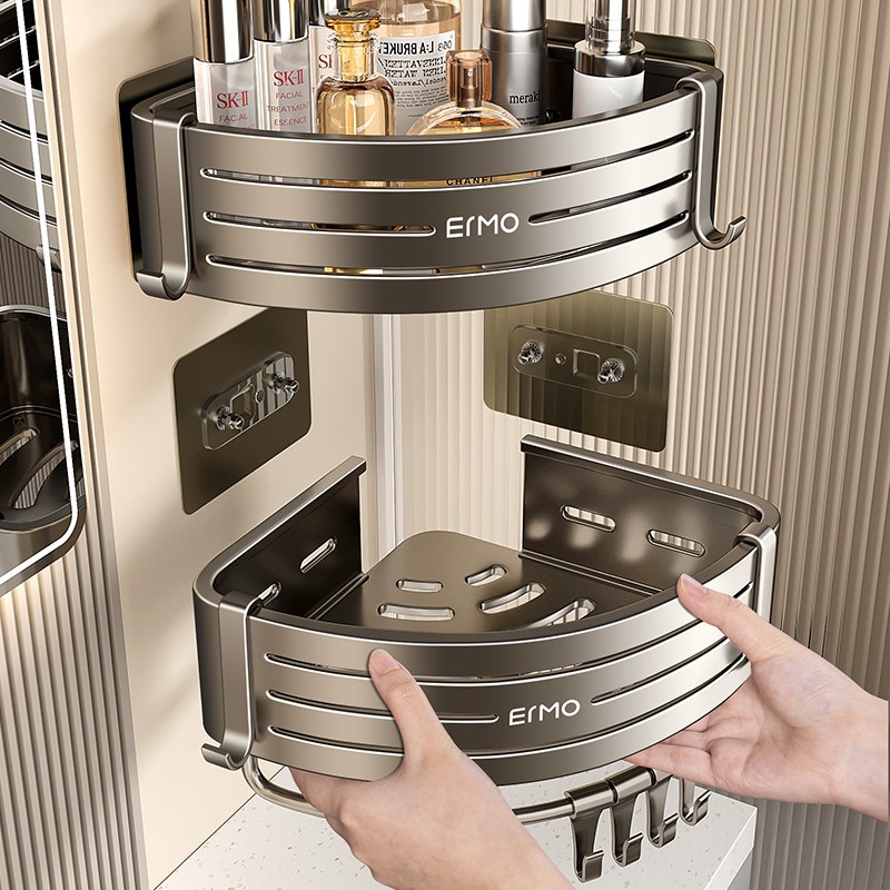 No-Drill Bathroom Storage Rack for Toilet, Washbasin, Wall-Mounted Triangular Organizer for Shower and Bath