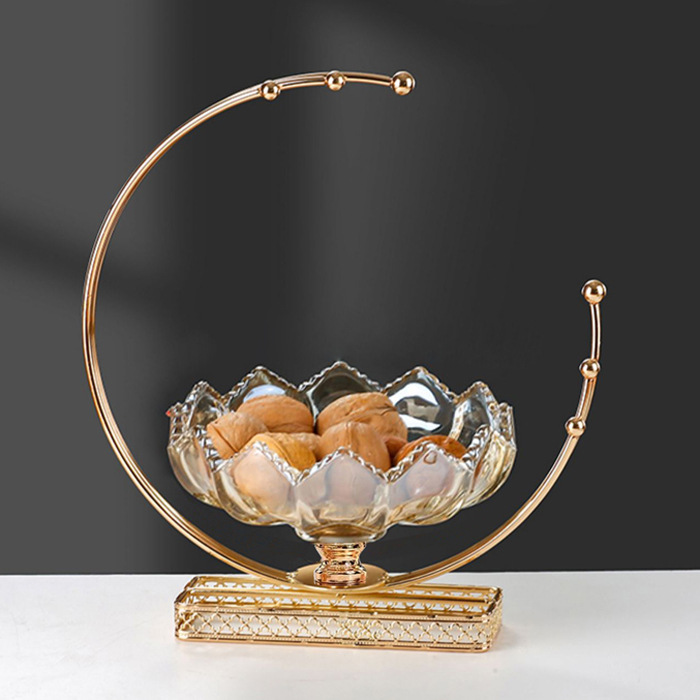 European Style Light Luxury Glass Fruit Tray Nordic Style Home Living Room Coffee Table Creative Light Luxury Snack Candy Dried Fruit Tray Decorations