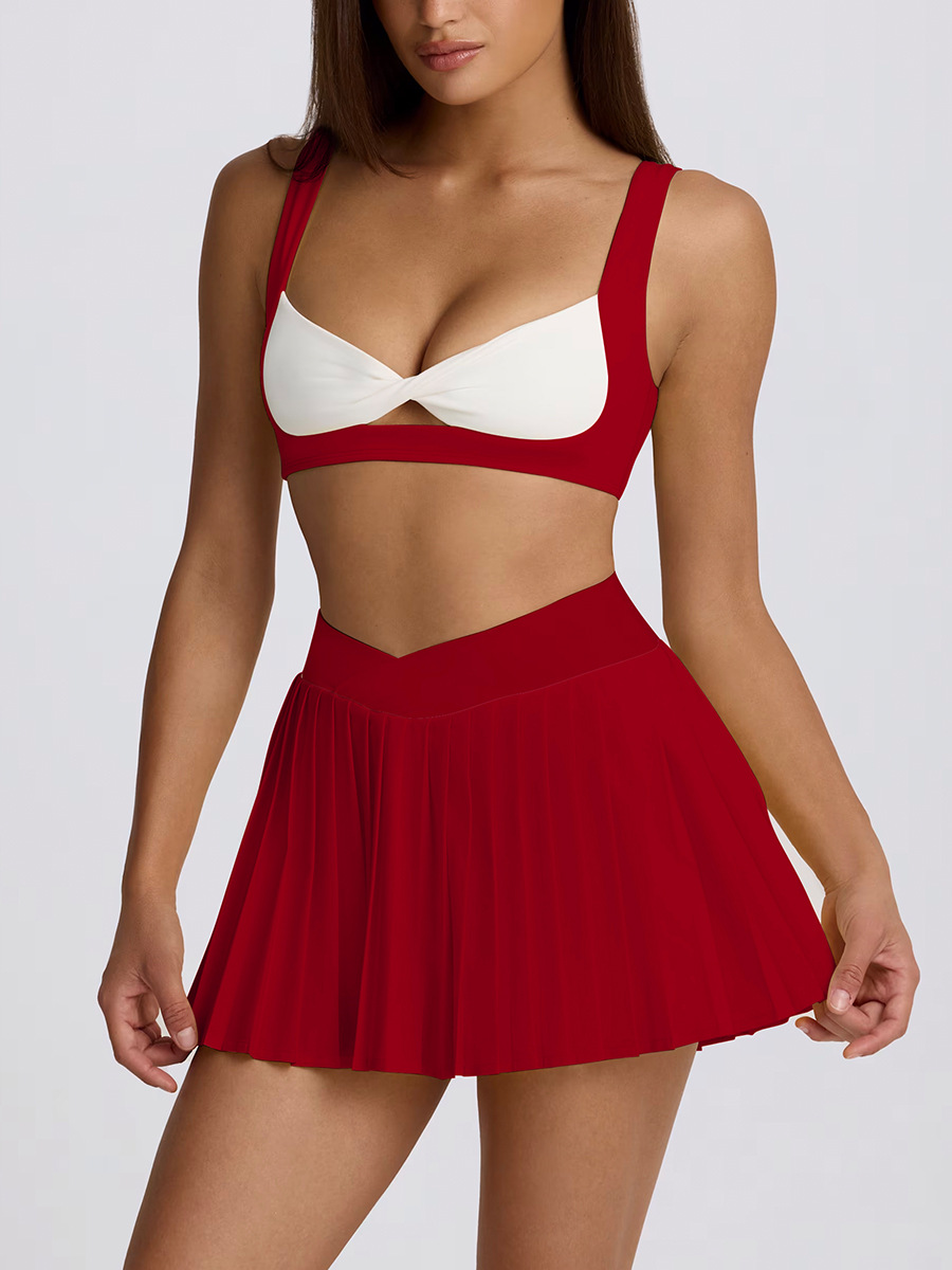 Cross-Border Casual Pleated Skirt Breathable Fake Two-Piece Quick-Drying Anti-Exposure Running Sports High-Waisted Fitness Skirt Tennis Skirt