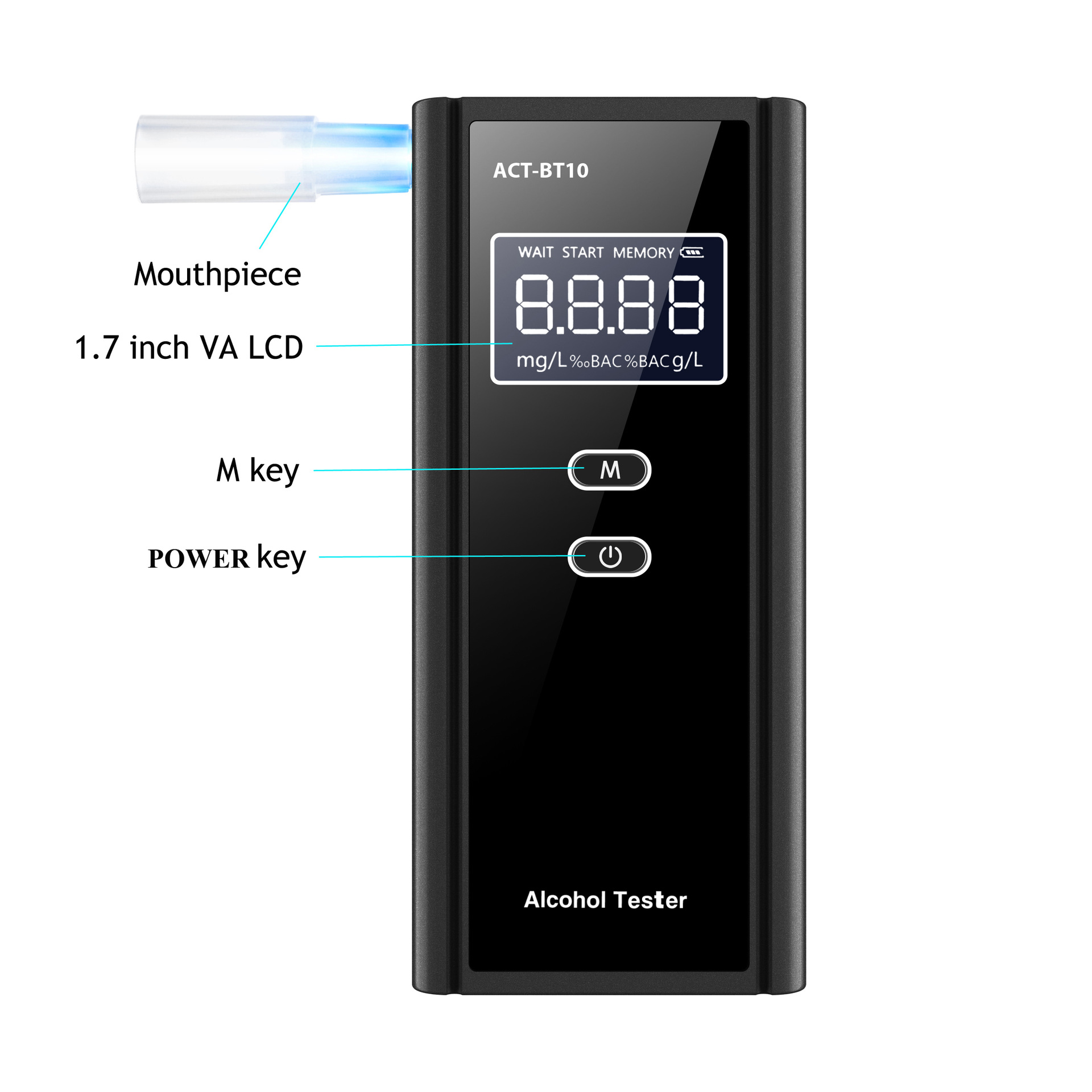 Alcohol Detector Convenient Push Alcohol Tester Act-Bt10 Semiconductor Alcohol Detector