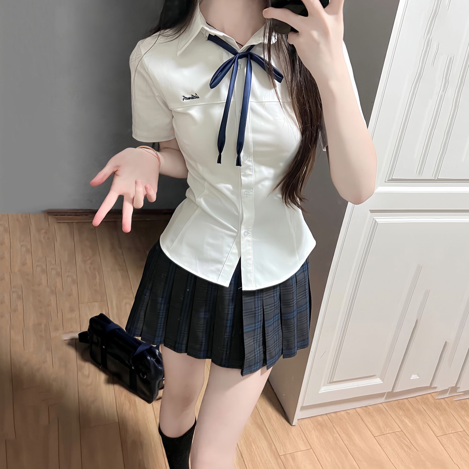 Original Jk Waist-Cinching Short-Sleeve Shirt for Women, Autumn Uniform, Summer College Style, Japanese School Uniform-Inspired, Pure and Desirable Shirt