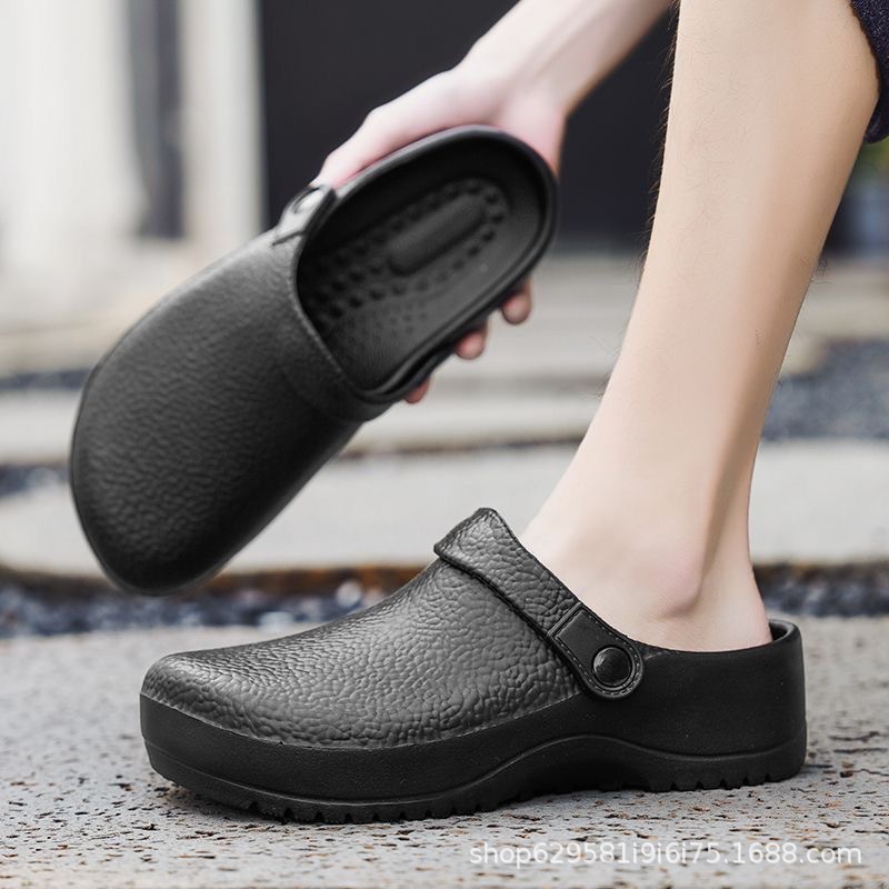 Kitchen shoes men's summer 2024 new cross-border plus size black waterproof non-slip kitchen work shoes heel-less men's shoes