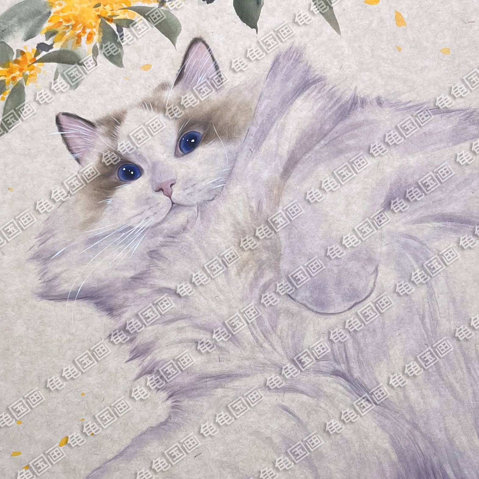 Портрет кошки, ручная живопись, китайская живопись, акварельный стиль, настенная живопись, чернильная настенная роспись