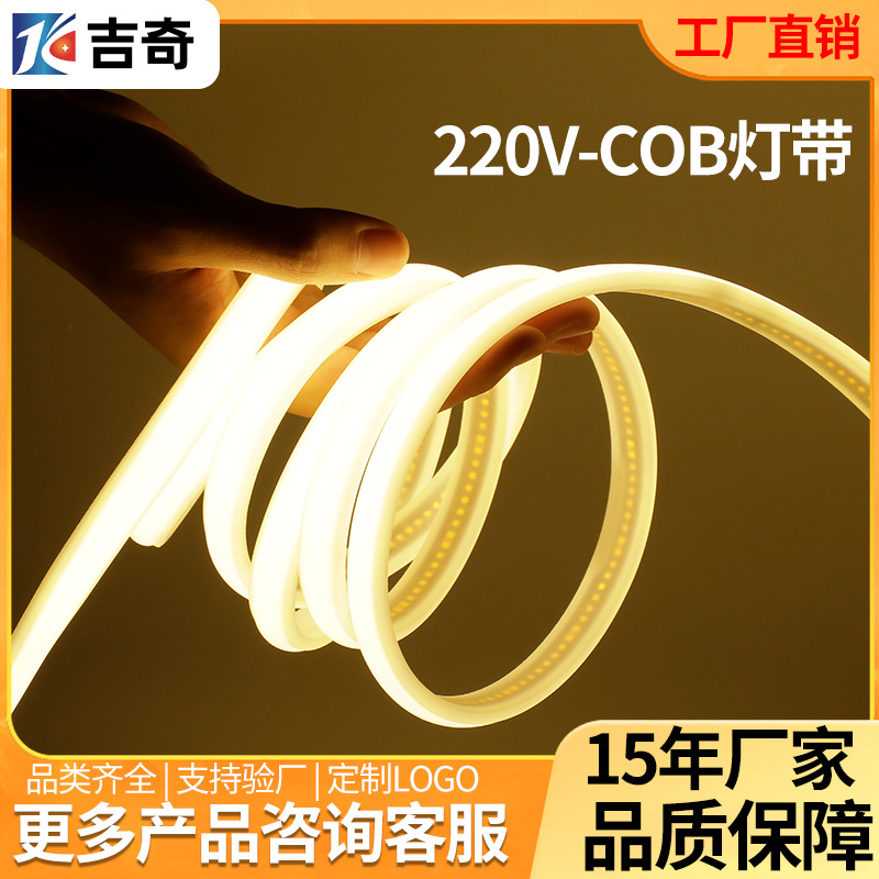 110V Cob Light Strip 220V Whole House Warm Light Flicker-Free Flexible Light Strip Lighting Outdoor High Voltage Waterproof Super Bright
