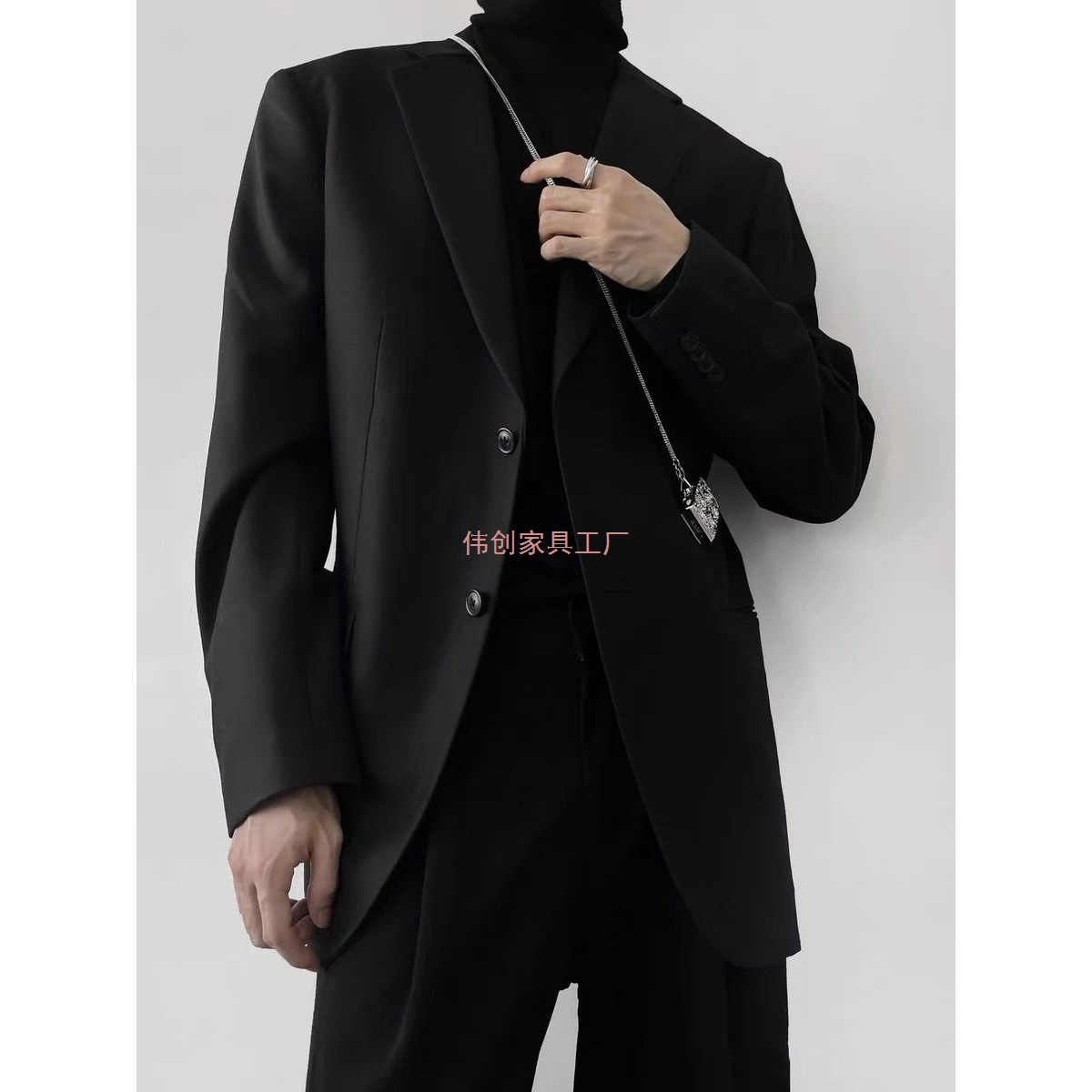 Dark Style Men's Suit with a High-End Feel, Jacket with Padded Shoulders, Loose and Stylish Korean Version Trendy Dk Casual Suit for Men
