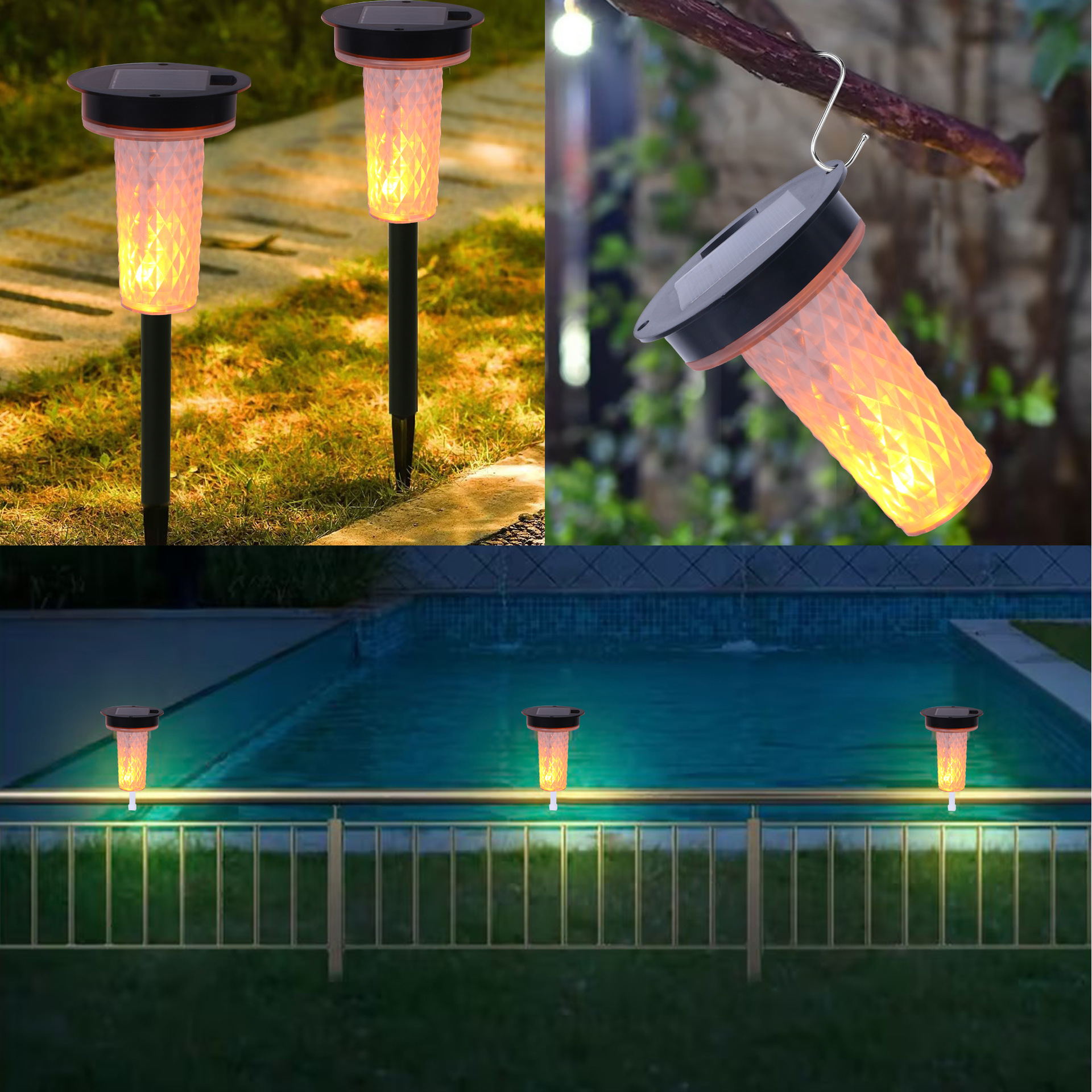 Солнечные напольные светильники для улицы, освещение для бассейна, три в одном, ландшафтные декоративные огни для двора