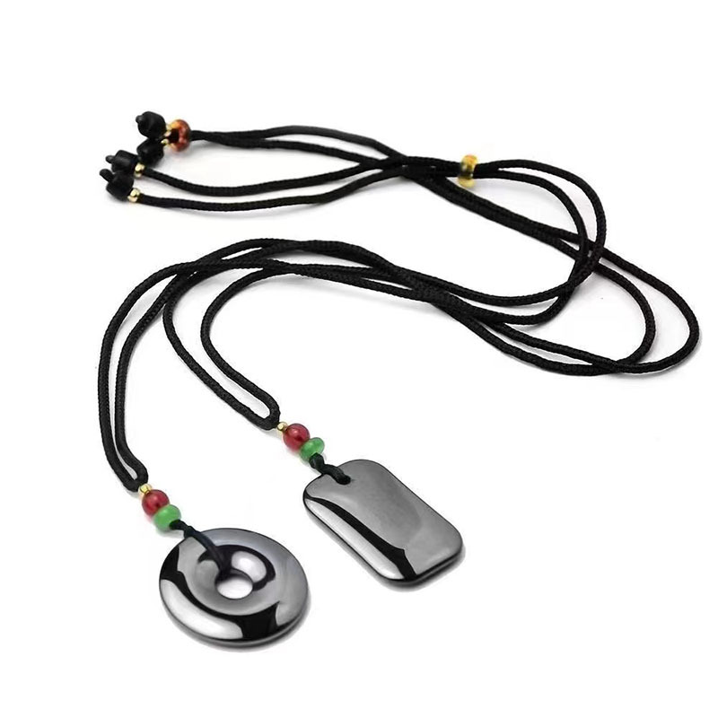 Terahertz Energy Stone Magnetic Therapy Black Gallstone Necklace Long Safe Buckle No Incident Brand Couple Necklace Gift for the Elderly
