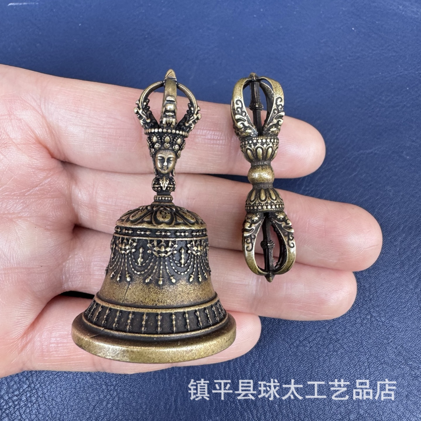 New Nepalese Handmade Gilt Five-Strand Vajra Bell Pestle Large Brass Bell Rattle to Repair Xizang Tantric Ritual Instruments