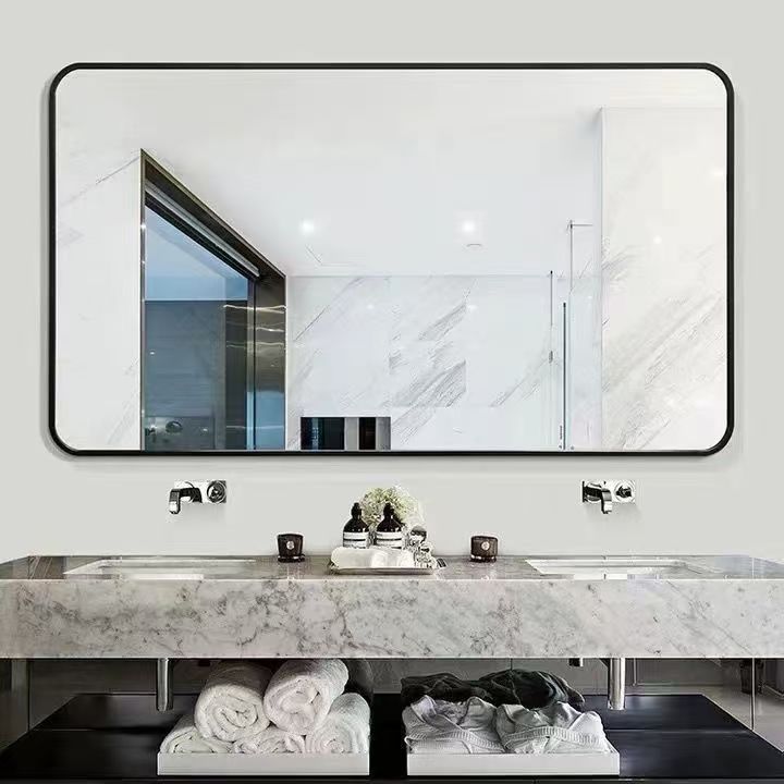 Glass Mirror Bathroom Mirror Bathroom Mirror Bathroom Toilet Toilet Paste Wall Punch-Free High-Definition Framed
