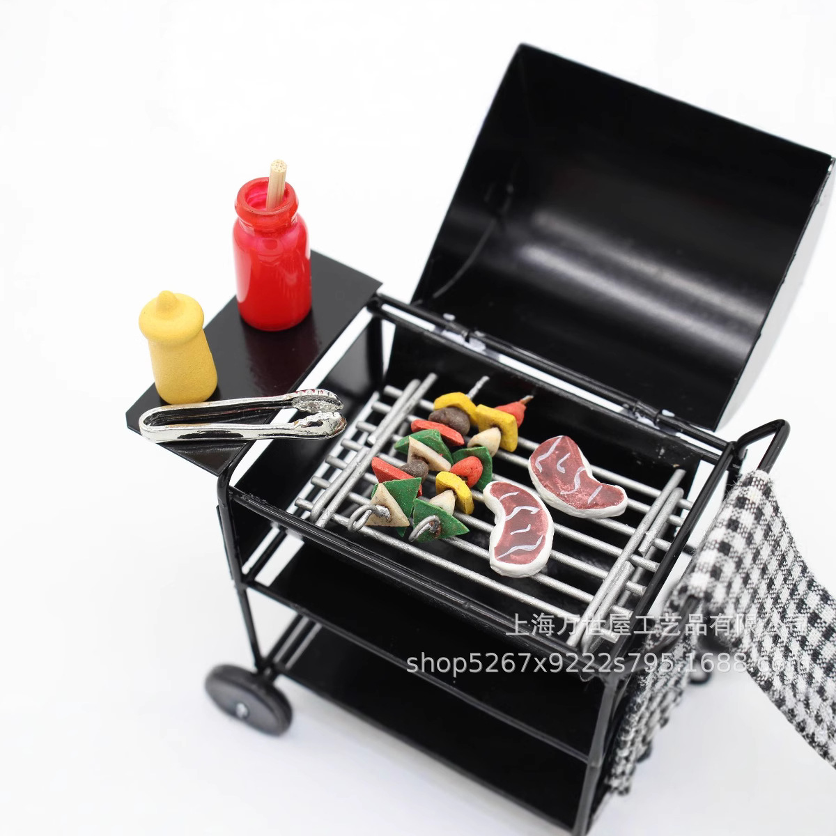 1:12Dollhouse Doll House Mini Artificial Barbecue Car Outdoor Bbq Picnic Dining Car Combination Model Ornaments