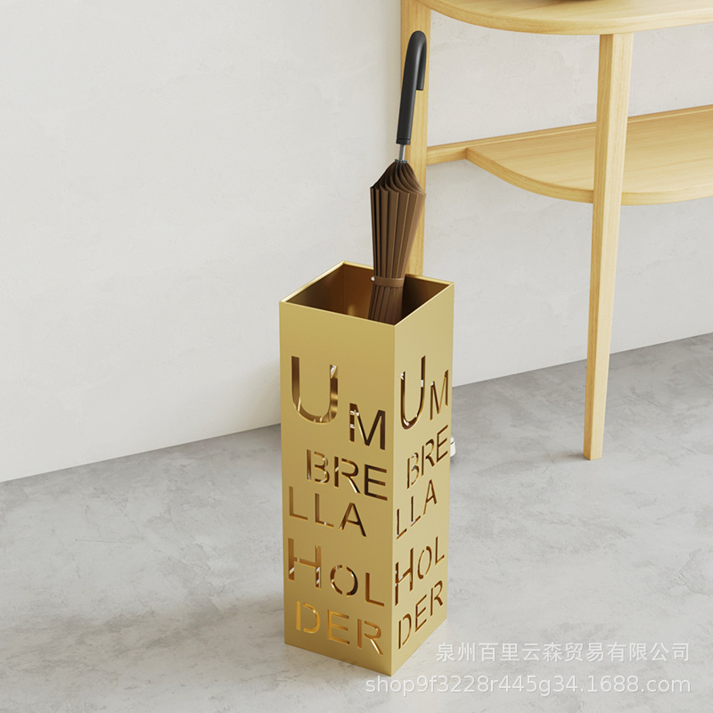 Gold Letter Iron Umbrella Stand Foyer Home Decor Storage Bucket for Umbrellas Company Entrance Hotel Cross-Border Minimalist Style