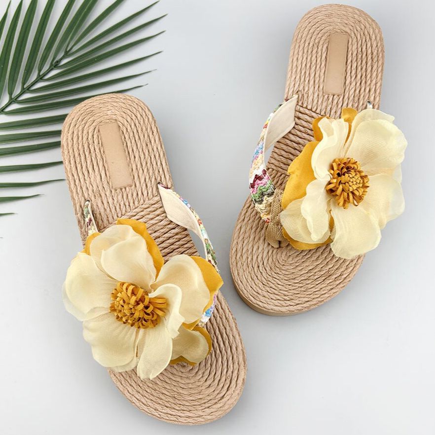 Flower Flip-Flops Women's Non-Slip Sandals Korean Style Simple Fashionable Shoes Bohemian Summer New Outwear Eva Shoes