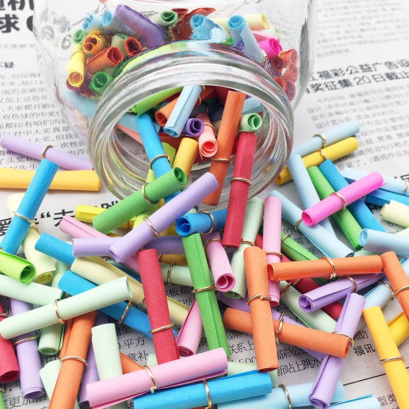 Colorful Mini wish paper roll wish pool note wish bottle greeting message small note letter ring with metal ring