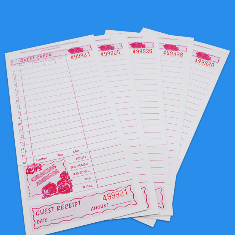Foreign Record Book Menu Guest Check Two-Part, Three-Part, Four-Part Carbonless Paper with Good Pressure-Sensitive Color Development!