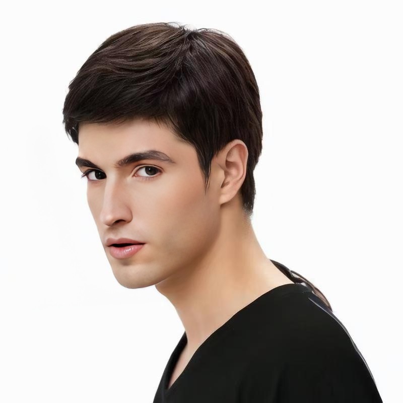 Tiktok cross-border e-commerce supply wig men's oblique bangs handsome short straight hair European and American fashion chemical fiber full head cover