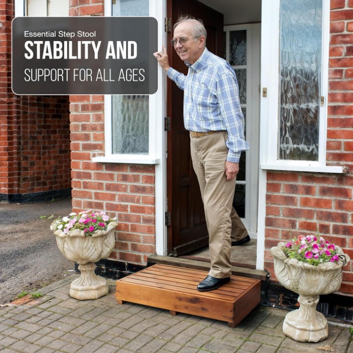 Wooden Step Stool High Ladder Stool Wooden Mobile Step Stool Kitchen Acacia Wood Footrest Bedroom under Bed Wooden Footrest