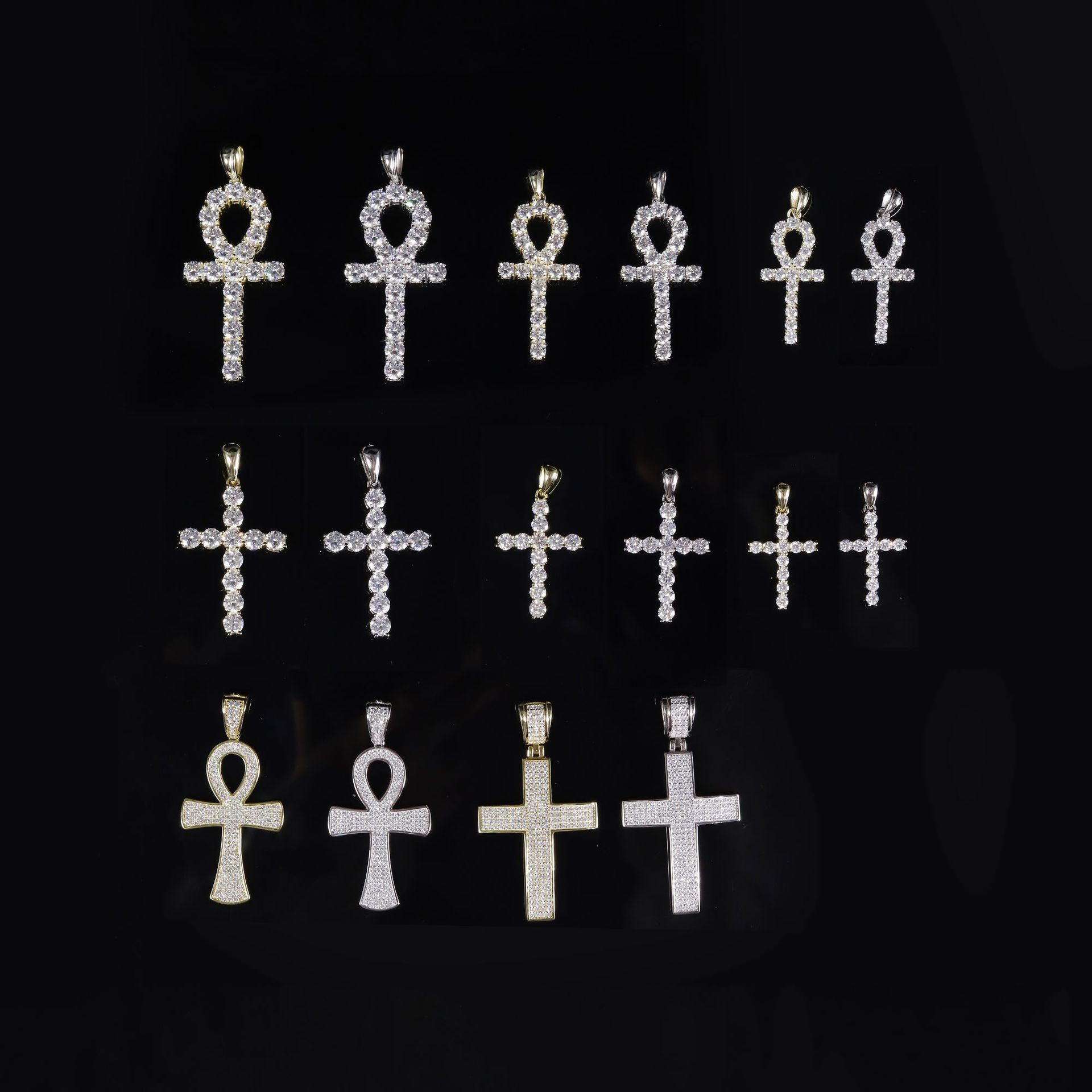 Fashion Cross Diamond Pendant European and American Cross-Border Hip-Hop Style 9/10/14/18K Gold Cultivated Diamond Necklace