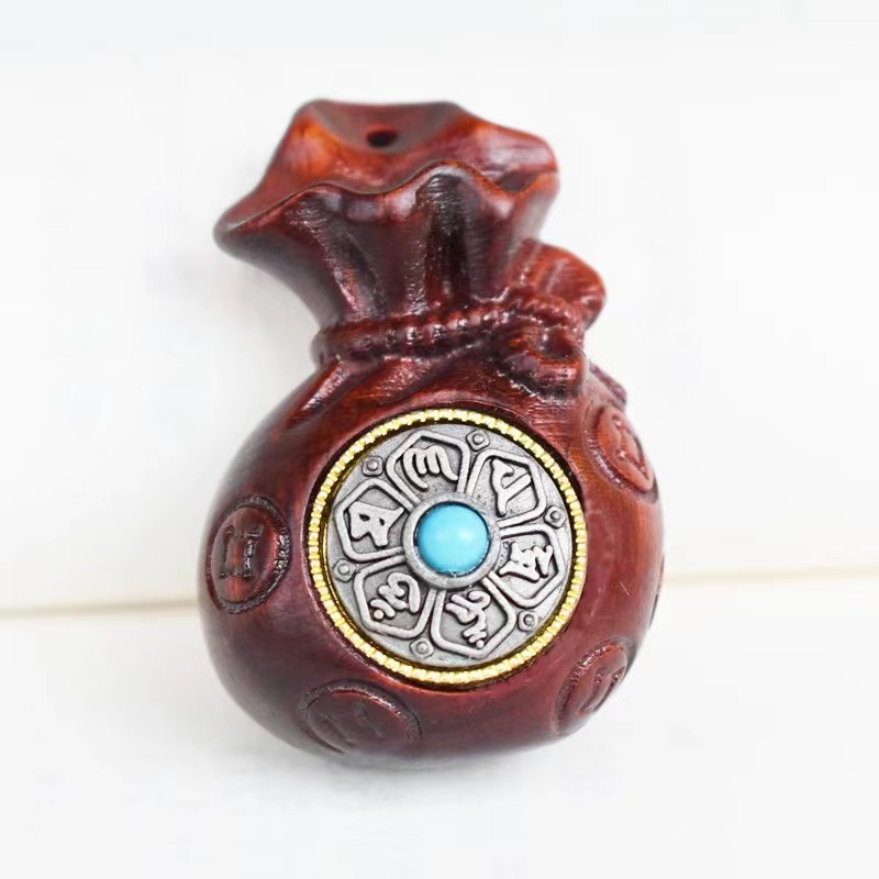 Money Bag Lotus Rosewood Green Sandalwood diy Accessories Jewelry Pendant Keychain Car Hanging Inlaid with Six Characters Can Rotate
