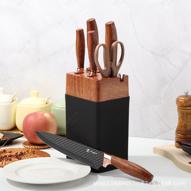 Набор кухонных ножей из нержавеющей стали с алмазным узором, антипригарные ножи, рукоятка под дерево, стиль легкой роскоши