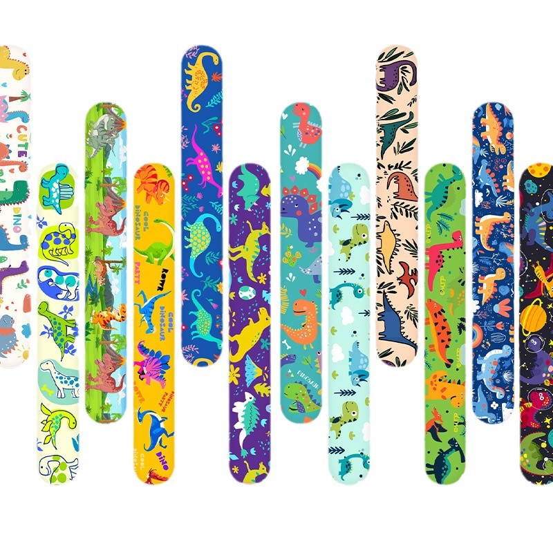 New Jurassic World Dinosaur Snap Circle Retro Footprint Party Pvc Pat Children's Bracelet Toy