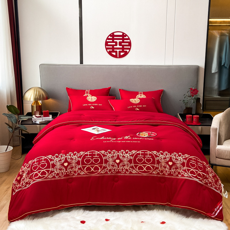 Свадебный комплект, красное одеяло, простыни, вышитый чехол, новое свадебное приданое