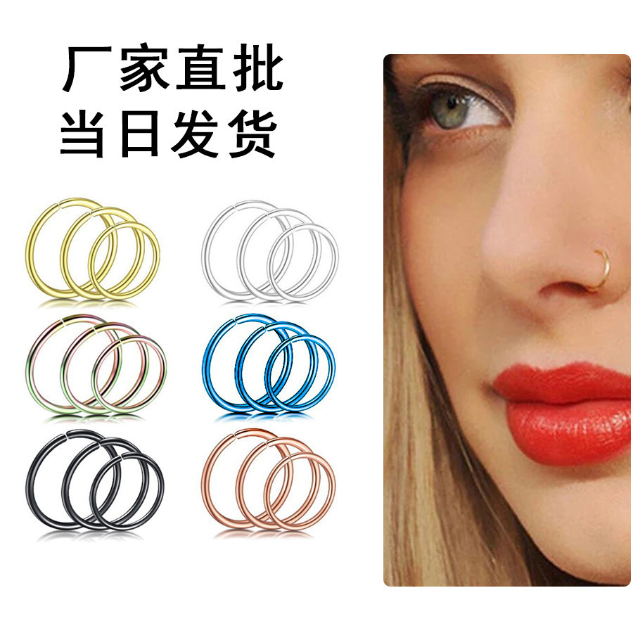 Factory In-Stock Cross-Border 316 Stainless Steel Nose Rings, Nose Studs, Ear Bone Studs, Ear Studs, Lip Rings, Lip Studs, Jewelry, Round Head Hoops