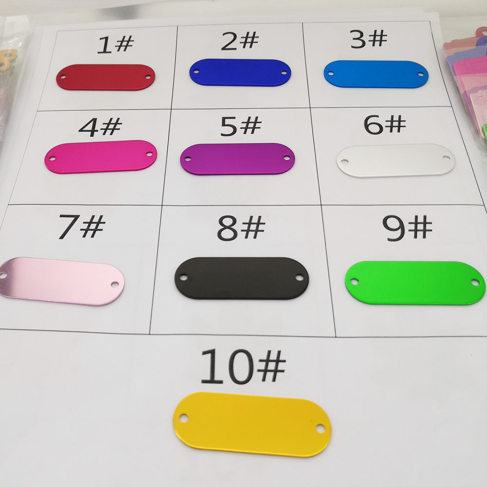 Aluminum metal tag 10 colors optional double hole belt nameplate blank tag 2 shapes optional