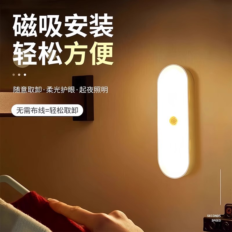 Human Body Sensor Night Light Magnetic Rechargeable Voice-Activated Light Home Wireless Aisle Wall Night Corridor Sensor Light