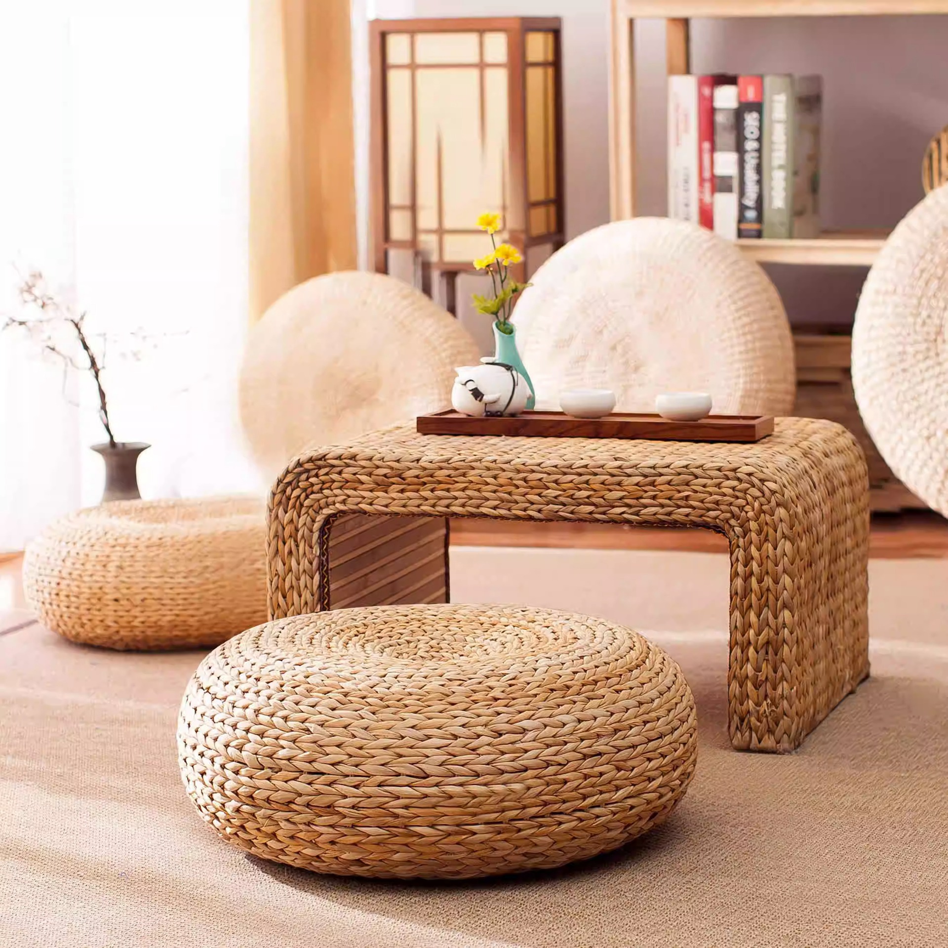 Straw Futon Cushion Tea Ceremony Household Japanese-Style Tatami on the Floor Meditation Zen Buddha Worship Mat Futon Floor Sitting Pier