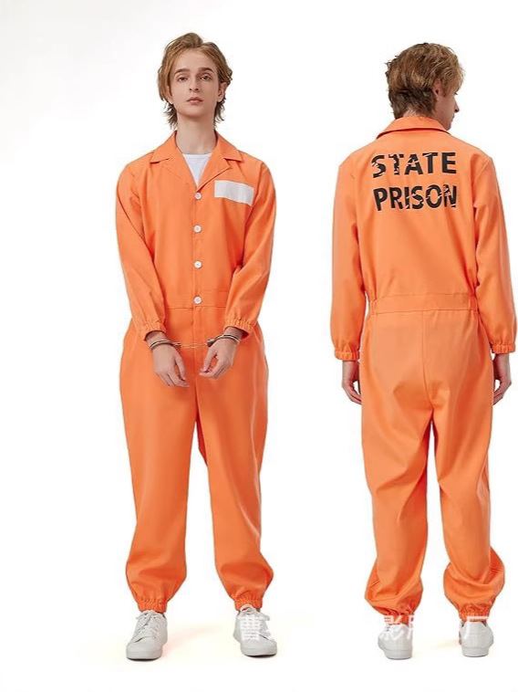 Halloween Cos Prisoner Costume Play Suit Prisoner Suit Prison Uniform Prisoner Suit Orange One-Piece Prisoner Suit