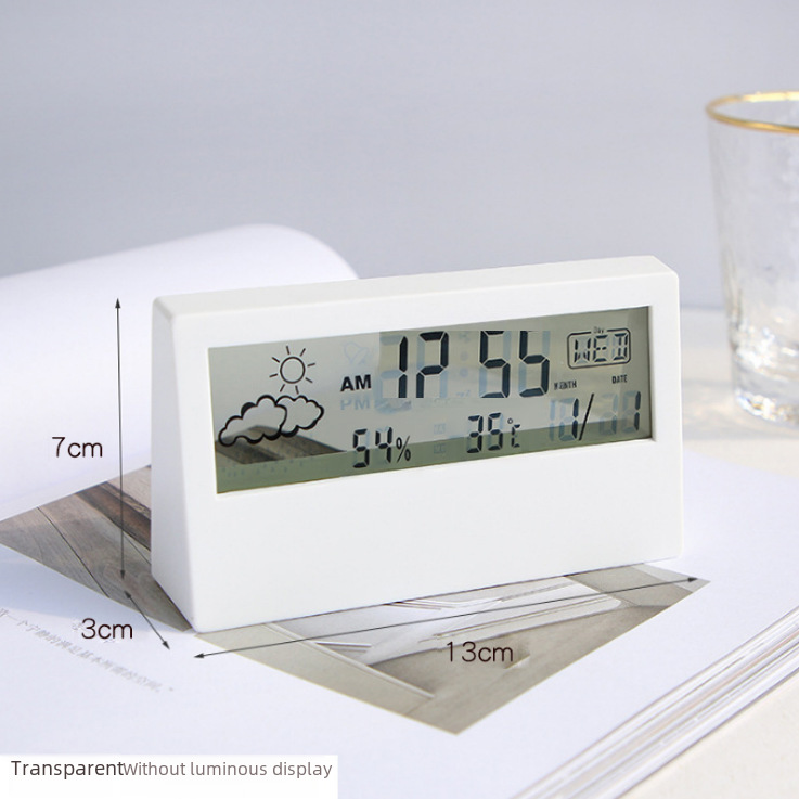 Simple transparent luminous desktop electronic clock weather display large screen hygrometer alarm clock student children alarm clock