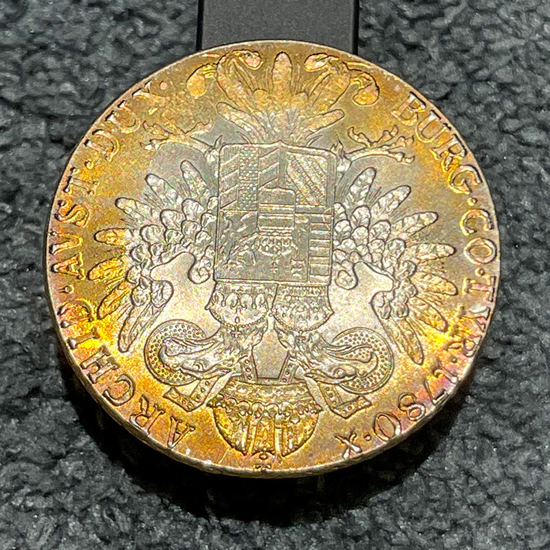 Colorful Copper-Plated Silver Dollar 1780 Early Austro-Hungarian Nanny Letter Edge 40.7mm Player Collection