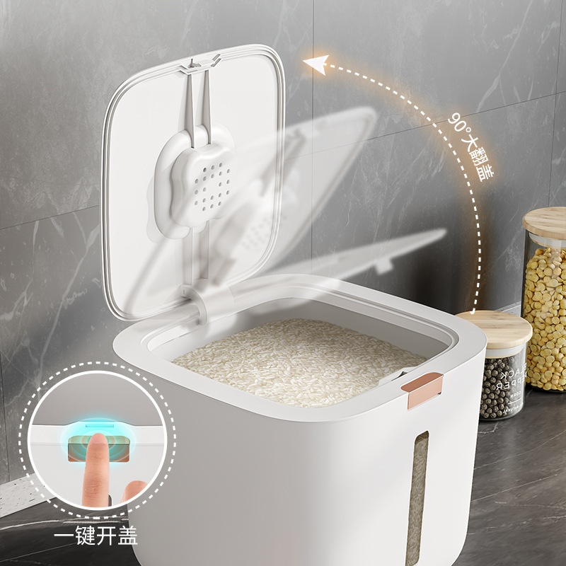 Household Rice Bucket Plastic Moisture-Proof Rice Bucket Push-Type Rice Cylinder Storage Bucket Rice Bucket Food Grade Sealed Rice Bucket Box