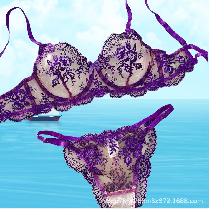 Комплект интимов с цветочной вышивкой, прозрачный, сексуальный, удобный, простой и лаконичный