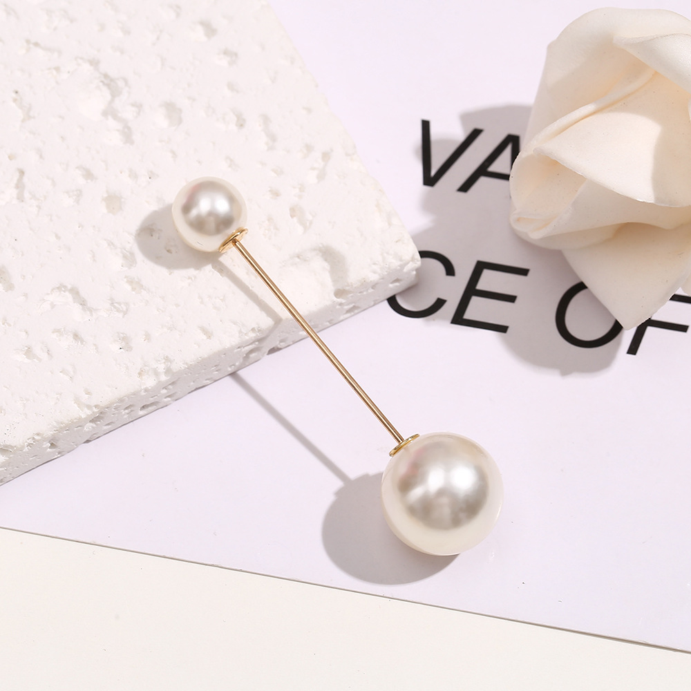 Collar Anti-running Light Pin Highlight Two-head Brooch Simple Cardigan Buckle Women's Two-head Pearl Brooch Buckle