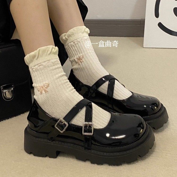 Girls' Small Leather Shoes 2025 Spring New Black Patent Leather Mary Jane Kidsren's Thick-Soled Big-Toe Shoes British Style Flats