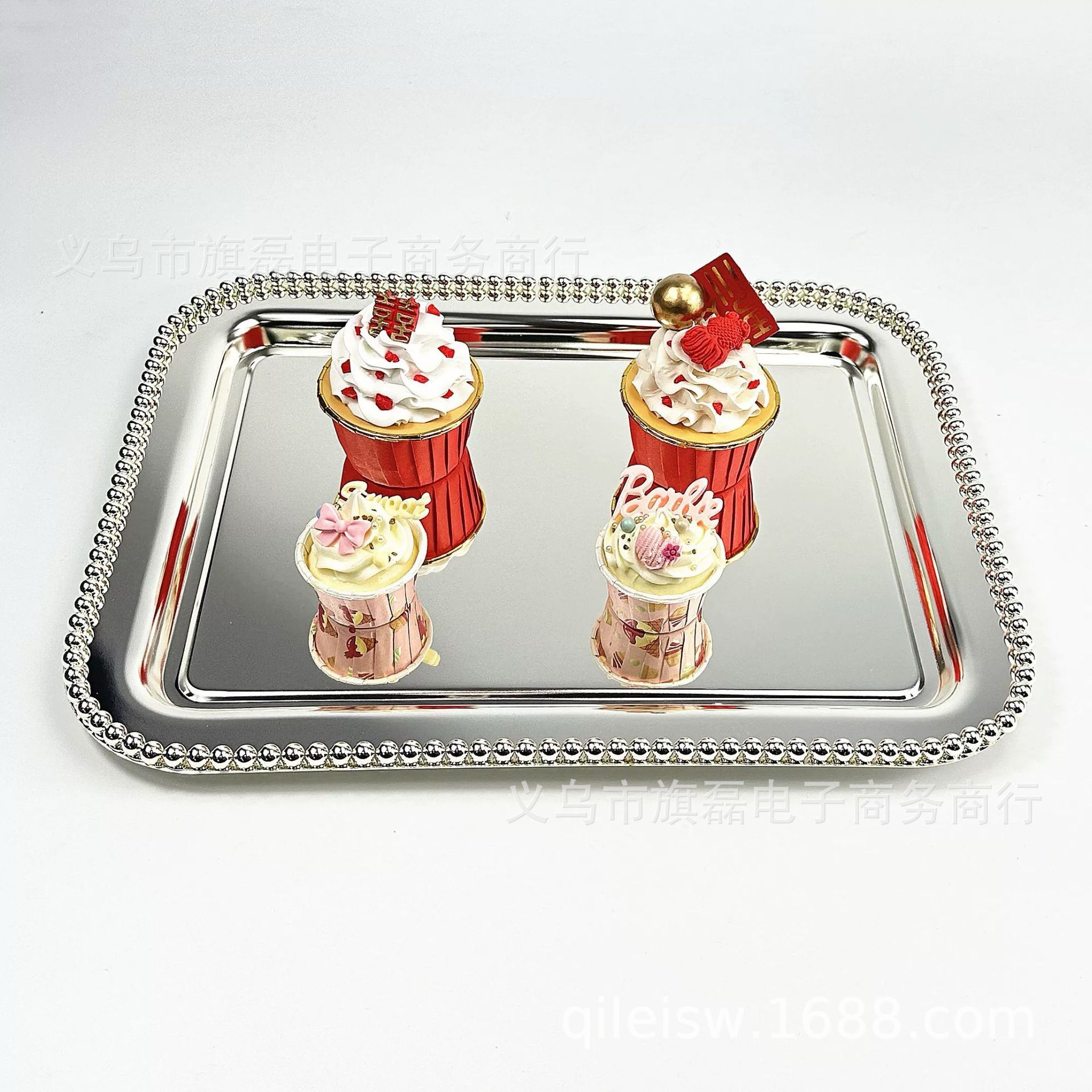 New European-Style Tray Ornaments Metal Silver-Plated Bead Dot Square Fruit Baking Cake Tray Restaurant Ktv Supplies