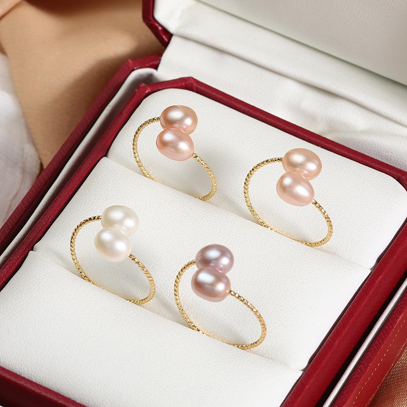 Running volume promotional gifts natural freshwater pearl ring drop-shaped copper gold-plated opening three-color wholesale