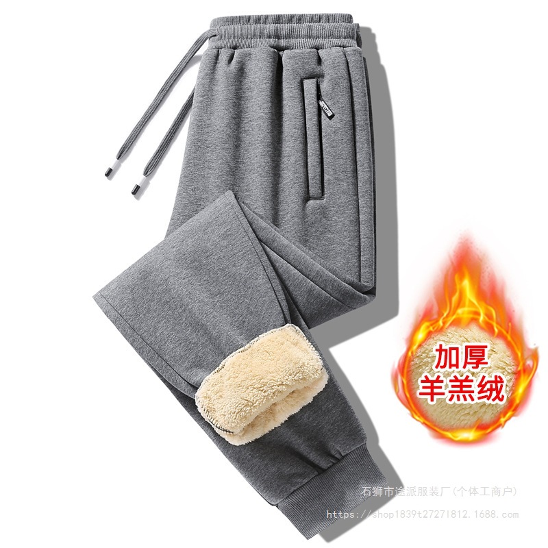 Men's Autumn and Winter New Thickened Warm Outdoor Sports Pants with Lamb Wool Cotton, European Size Special Edition for Foreign Trade Cross-Border